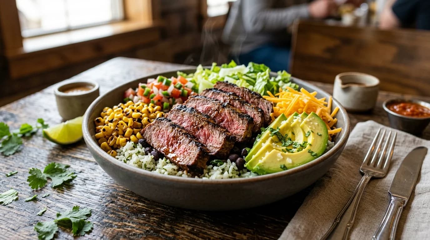 Chipotle Steak Bowl - Premium steak bowl with rice, beans, and fresh ingredients - 800 calories, $11.75 Chipotle Steak Bowl - Premium steak bowl with rice, beans, and fresh ingredients - 800 calories, $11.75