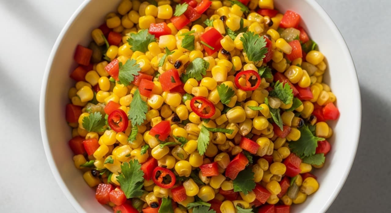 Roasted Chili Corn Salsa - Sweet corn with poblano peppers