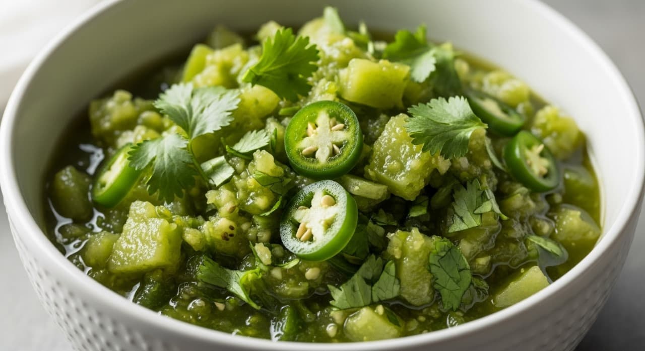 Tomatillo Green Chili Salsa - Medium-spicy green salsa