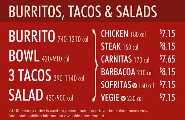 Chipotle Burrito Menu